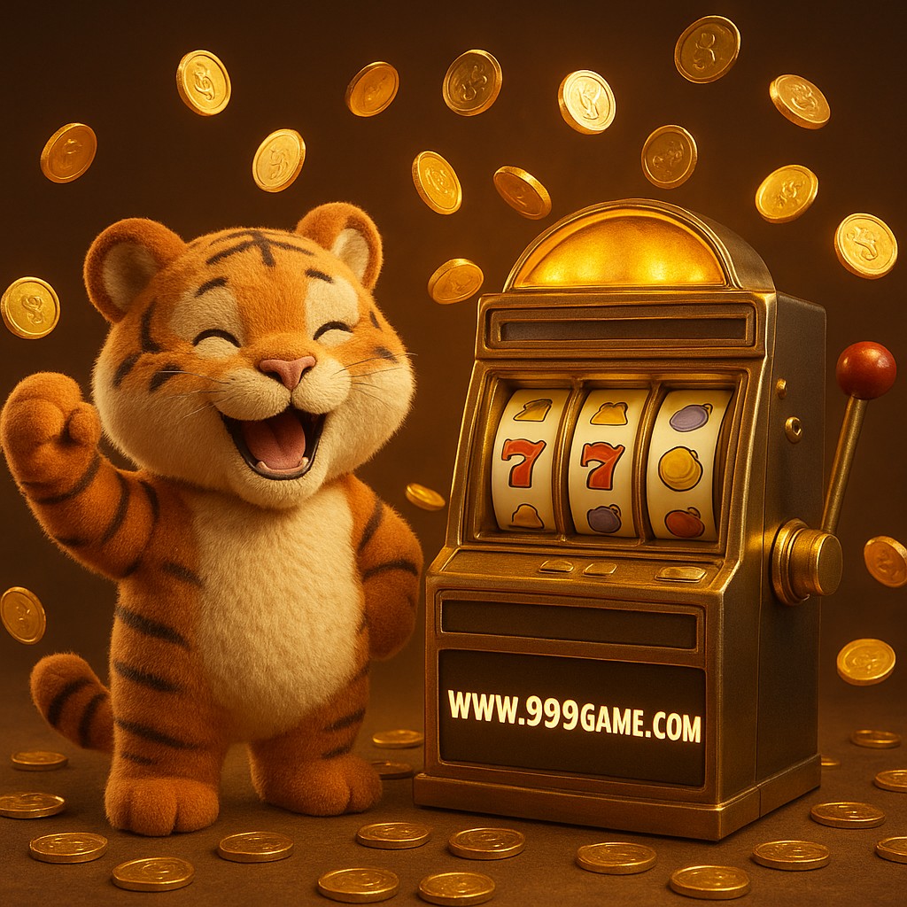999game এর আর্কেড জয়ের আনন্দে উচ্ছ্বাসিত একটি বাঘশাবক